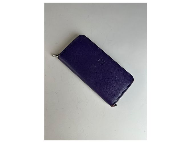 Vintage Loewe Leather Zip Wallet Purple Silver - view 5