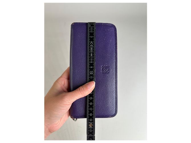 Vintage Loewe Leather Zip Wallet Purple Silver - view 6