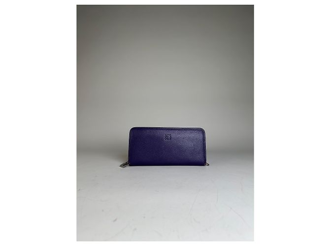 Vintage Loewe Leather Zip Wallet Purple Silver - view 7
