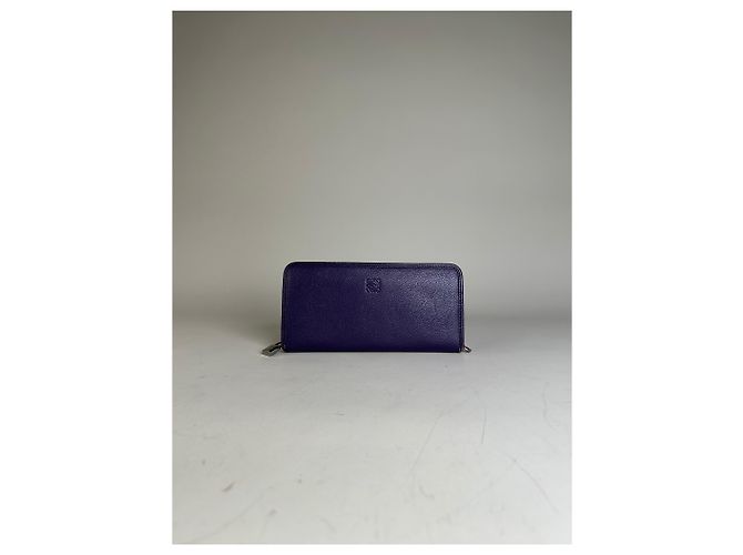 Vintage Loewe Leather Zip Wallet Purple Silver - view 9