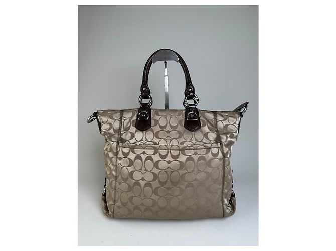 Tote de lona Coach Signature Vintage Bege Marrom Prata - vista 2