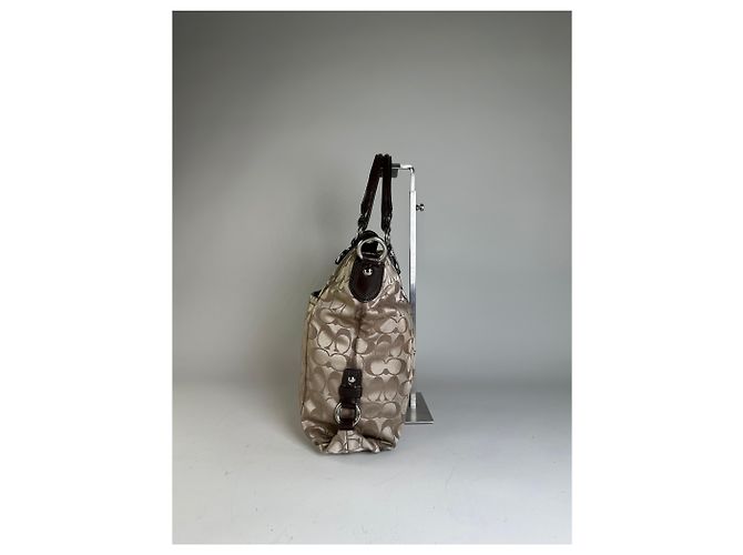Tote de lona Coach Signature Vintage Bege Marrom Prata - vista 3