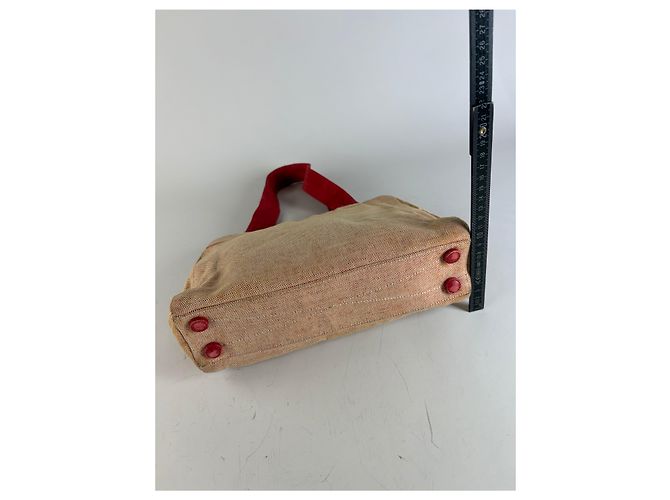 Vintage Prada Canvas Handtasche Beige Rot Silber - Ansicht 10