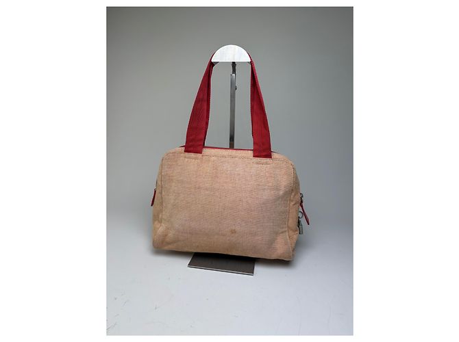 Vintage Prada Canvas Handtasche Beige Rot Silber - Ansicht 12