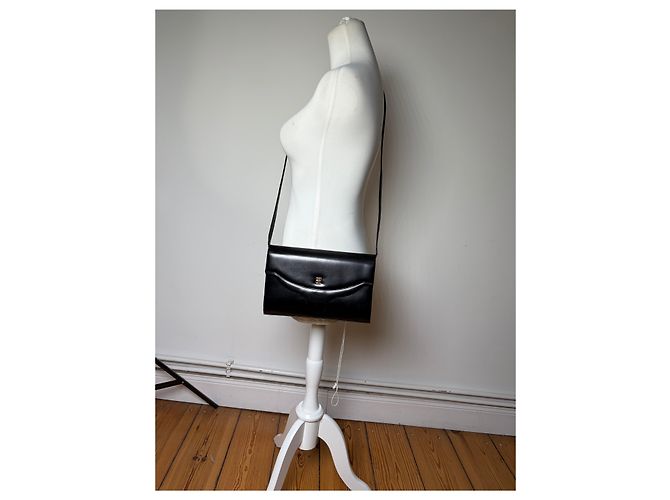 Vintage Givenchy Lederschultertasche Schwarz Gold - Ansicht 5