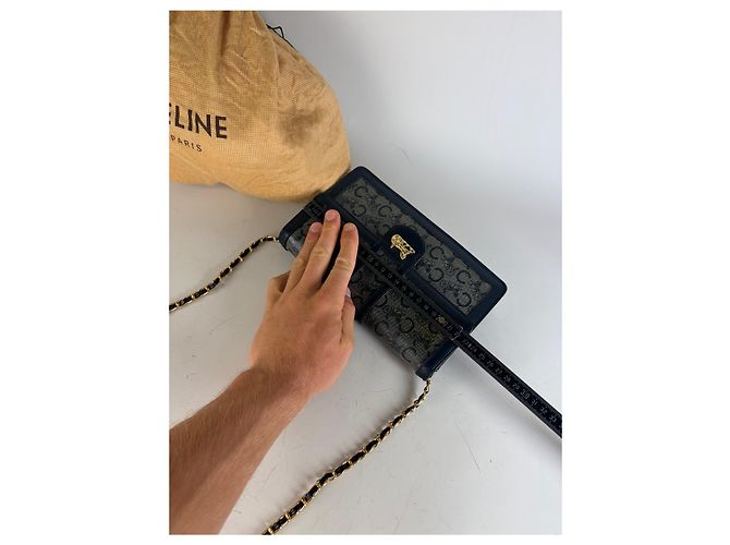 Céline Vintage Celine C Monogram Canvas Schultertasche Marineblau Grau - Ansicht 11
