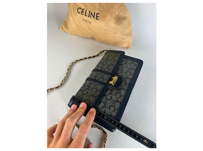 Céline Vintage Celine C Monogram Canvas Schultertasche Marineblau Grau - Ansicht 12