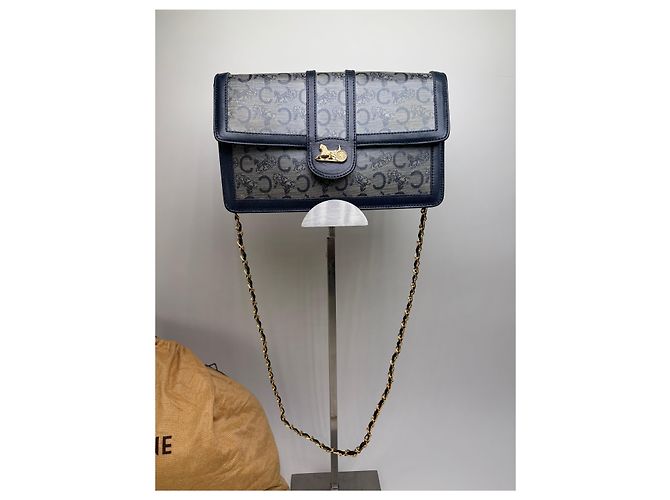 Céline Vintage Celine C Monogram Canvas Schultertasche Marineblau Grau - Ansicht 14