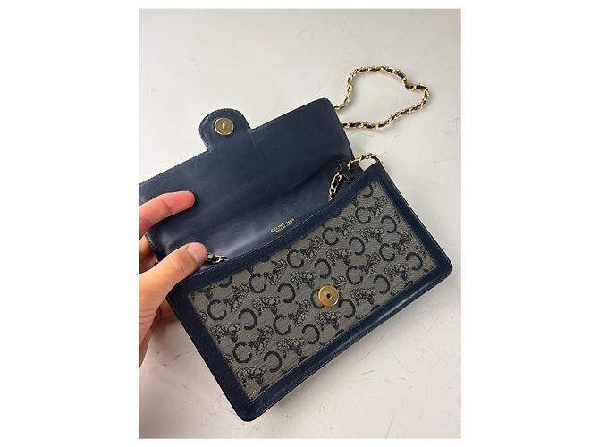Céline Vintage Celine C Monogram Canvas Schultertasche Marineblau Grau - Ansicht 7