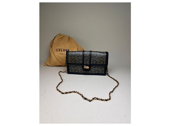 Céline Vintage Celine C Monogram Canvas Schultertasche Marineblau Grau - Ansicht 9