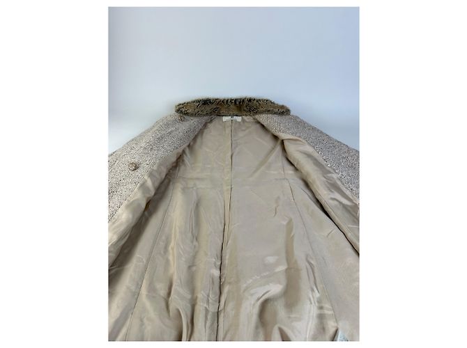 Vintage Givenchy Wool Blend Coat Fur Trim Beige Grey M - view 4