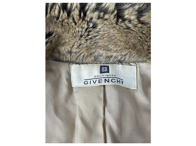 Vintage Givenchy Wool Blend Coat Fur Trim Beige Grey M - view 6