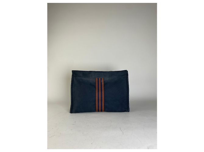 Hermès Clutch in cotone vintage Hermes Navy Rust Silver Blu navy - vista 13