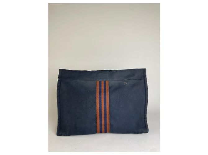 Hermès Clutch in cotone vintage Hermes Navy Rust Silver Blu navy - vista 14