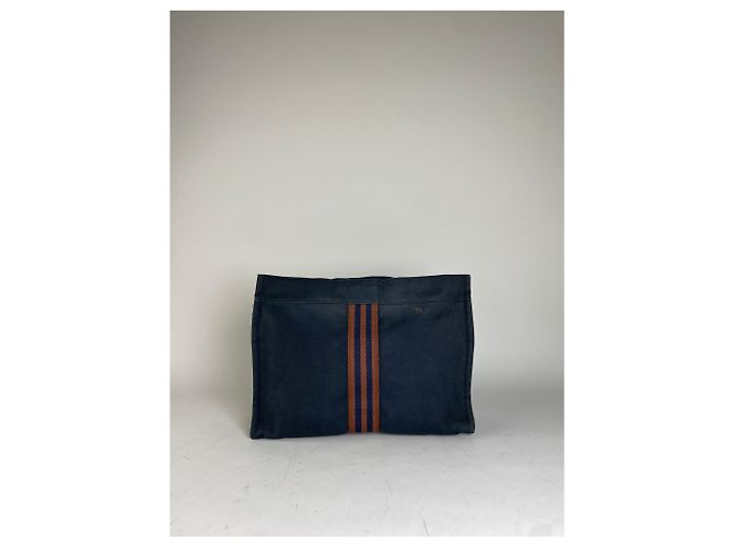 Hermès Clutch in cotone vintage Hermes Navy Rust Silver Blu navy - vista 2