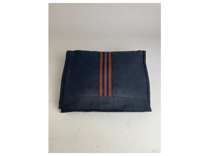 Hermès Clutch in cotone vintage Hermes Navy Rust Silver Blu navy - vista 8
