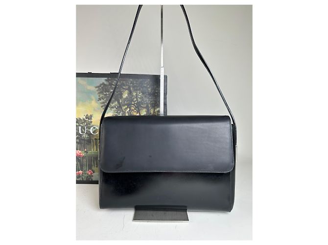 Borsa a tracolla vintage Gucci in pelle liscia nera e argento Nero - vista 14