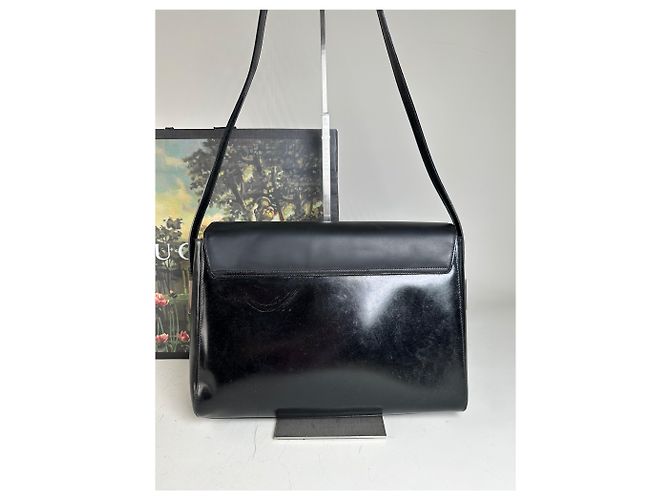 Borsa a tracolla vintage Gucci in pelle liscia nera e argento Nero - vista 15