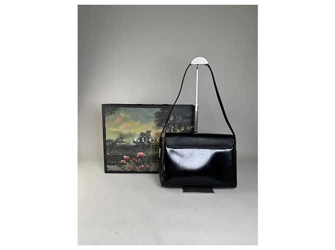 Borsa a tracolla vintage Gucci in pelle liscia nera e argento Nero - vista 2