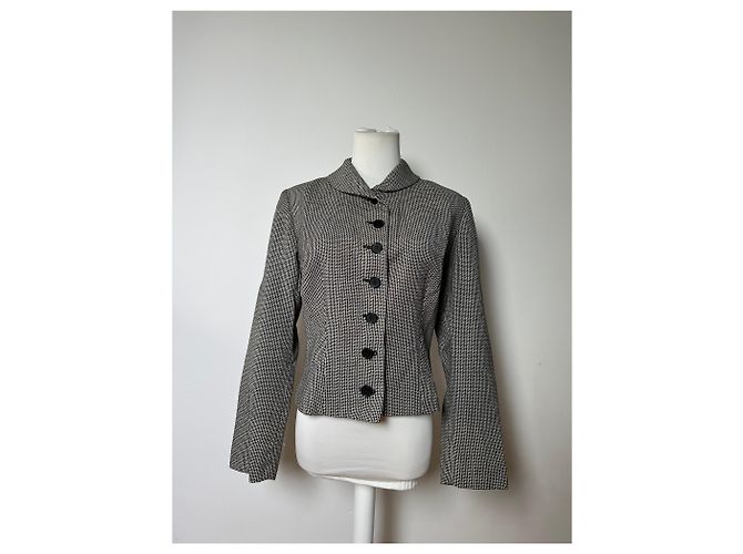 Salvatore Ferragamo Vintage Ferragamo Houndstooth Wool Jacket Black White M - view 14
