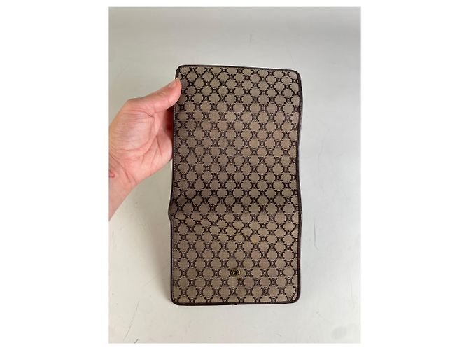 Céline Vintage Celine Macadam Canvas Wallet Beige Brown - view 7