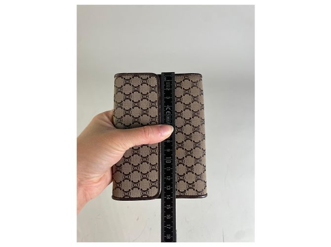 Céline Vintage Celine Macadam Canvas Wallet Beige Brown - view 8