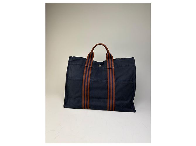 Tote in cotone vintage Hermès Navy Rust Silver Blu navy - vista 10