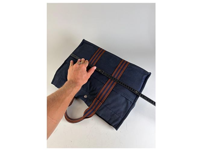 Tote in cotone vintage Hermès Navy Rust Silver Blu navy - vista 11
