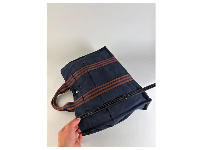 Tote in cotone vintage Hermès Navy Rust Silver Blu navy - vista 12