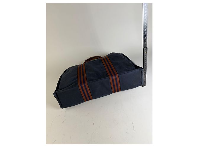Tote in cotone vintage Hermès Navy Rust Silver Blu navy - vista 13
