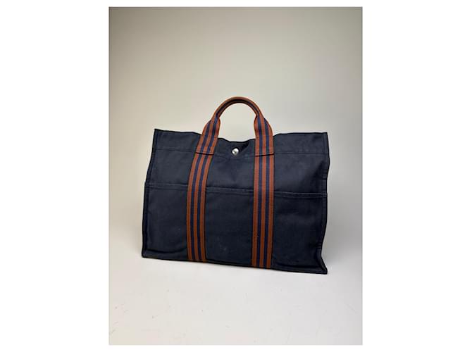 Tote in cotone vintage Hermès Navy Rust Silver Blu navy - vista 2