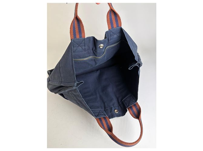 Tote in cotone vintage Hermès Navy Rust Silver Blu navy - vista 3