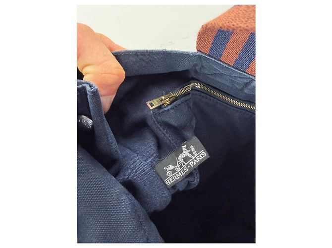 Tote in cotone vintage Hermès Navy Rust Silver Blu navy - vista 4