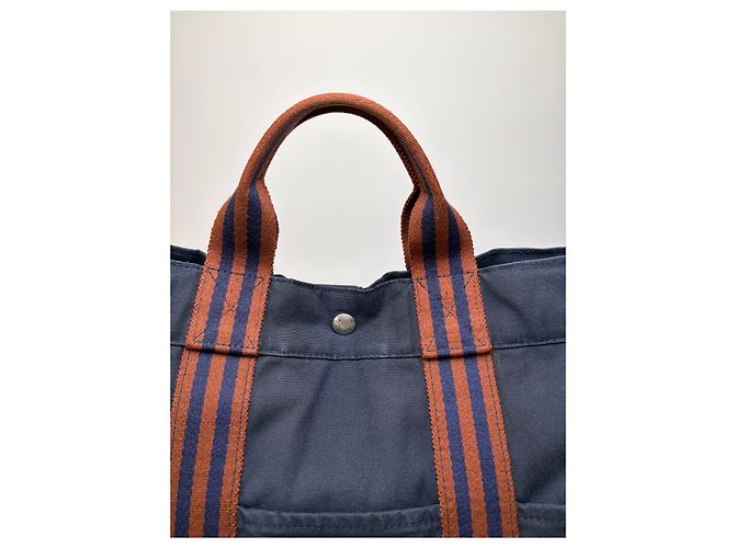 Tote in cotone vintage Hermès Navy Rust Silver Blu navy - vista 6