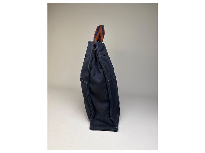 Tote in cotone vintage Hermès Navy Rust Silver Blu navy - vista 7