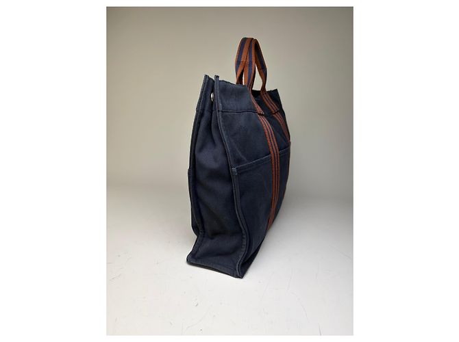 Tote in cotone vintage Hermès Navy Rust Silver Blu navy - vista 9