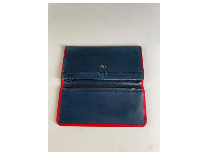 Chloé Carteira de couro vintage Chloe Azul marinho Vermelho Dourado - vista 3