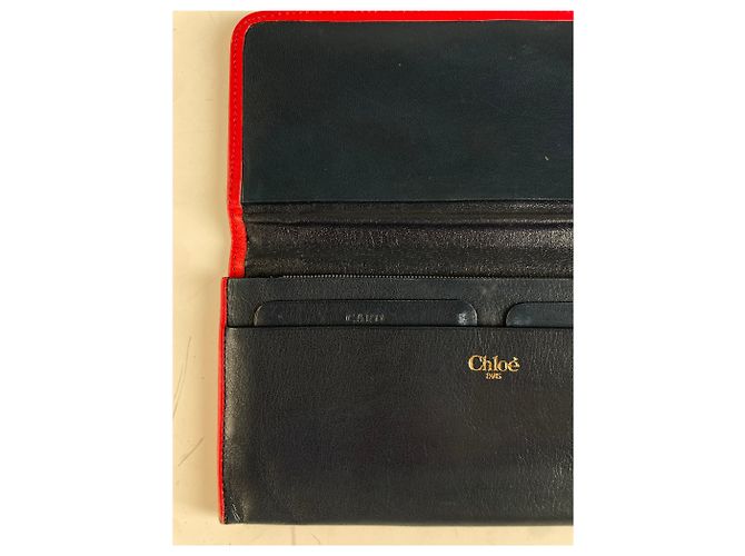 Chloé Carteira de couro vintage Chloe Azul marinho Vermelho Dourado - vista 4