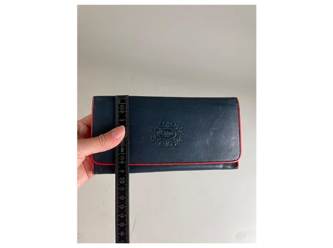 Chloé Carteira de couro vintage Chloe Azul marinho Vermelho Dourado - vista 7