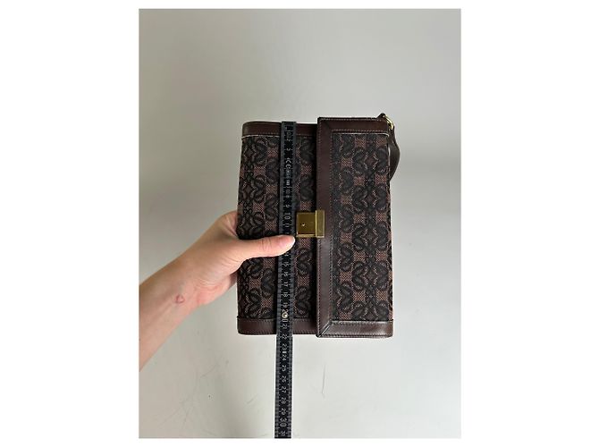 Clutch in tela jacquard vintage Loewe Marrone Nero - vista 10