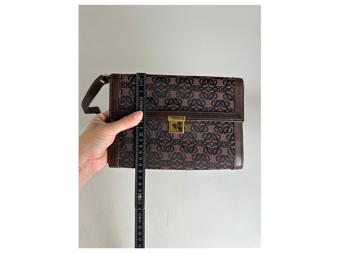 Clutch in tela jacquard vintage Loewe Marrone Nero - vista 11