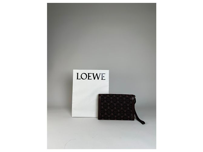 Clutch in tela jacquard vintage Loewe Marrone Nero - vista 12