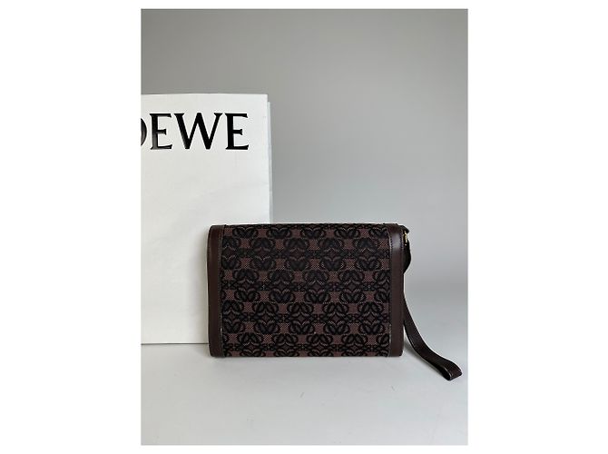 Clutch in tela jacquard vintage Loewe Marrone Nero - vista 2