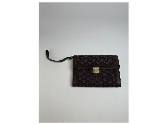 Clutch in tela jacquard vintage Loewe Marrone Nero - vista 3