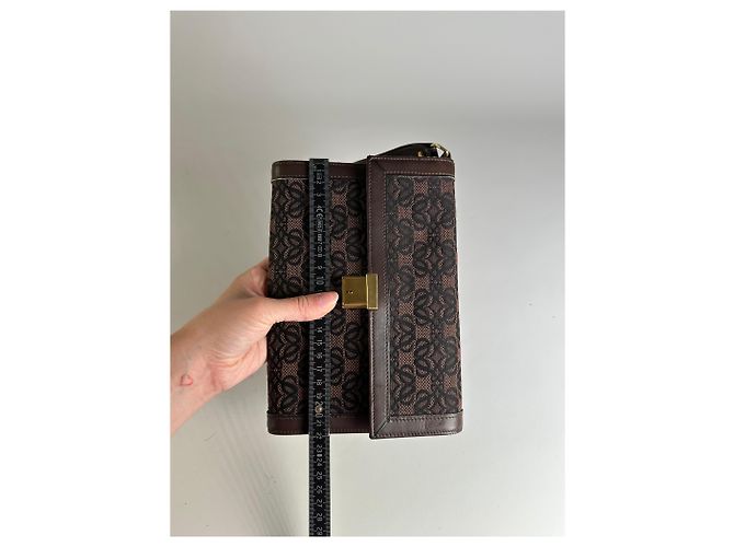 Clutch in tela jacquard vintage Loewe Marrone Nero - vista 5