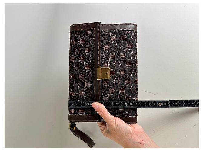 Clutch in tela jacquard vintage Loewe Marrone Nero - vista 7