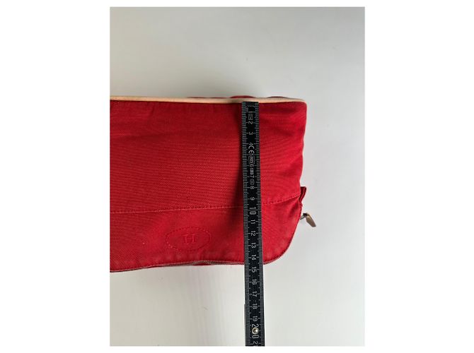Hermès Pochette in tela di cotone vintage Hermes Rosso - vista 9