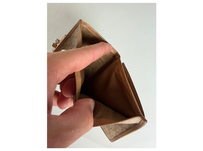 Céline Vintage Celine Monogram Canvas Wallet Beige Tan Gold - view 6