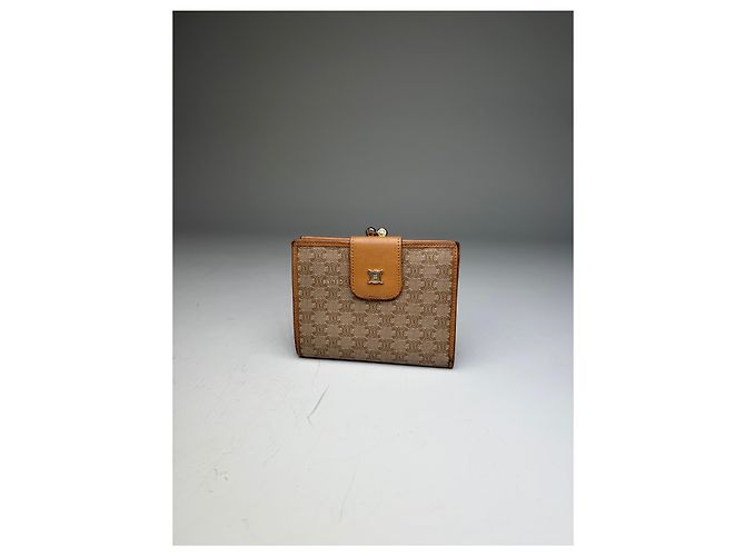 Céline Vintage Celine Monogram Canvas Wallet Beige Tan Gold - view 9
