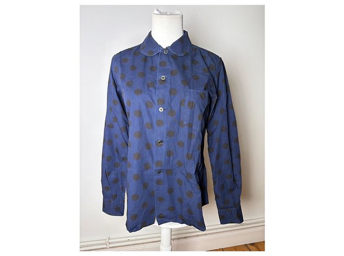 Vintage Comme Des Garcons Baumwollhemd mit Punktmuster Navy Black S - Ansicht 13